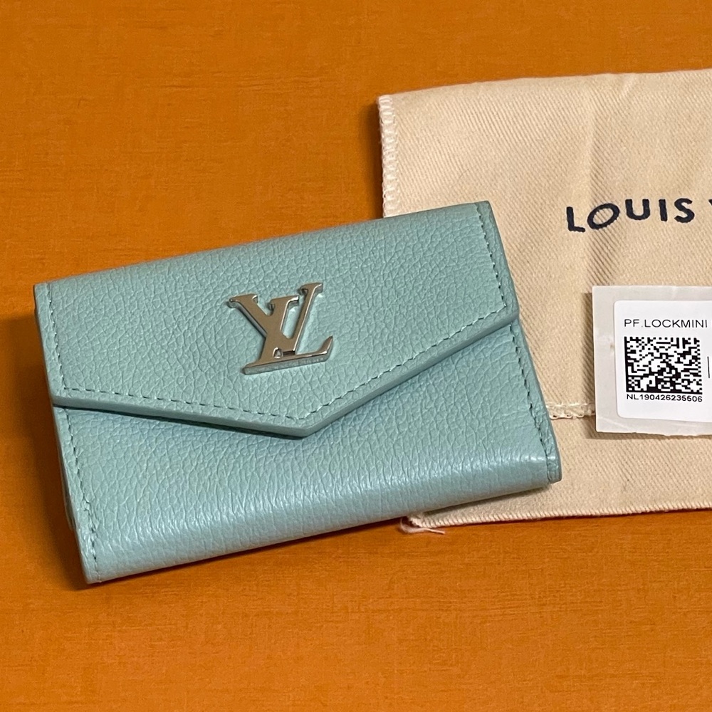 Louis Vuitton LockMini Wallet Mint Green Calf Leather Silver LV Hardware M68481